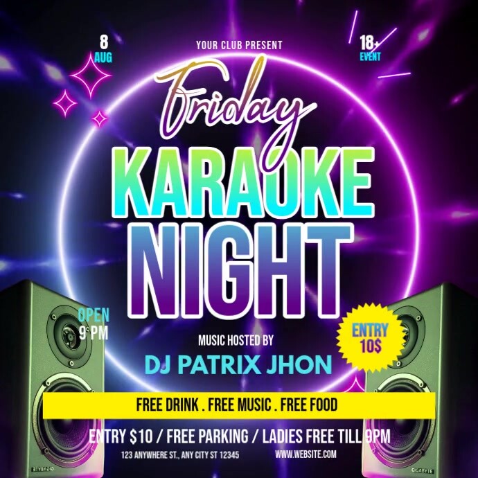 Friday karaoke night Publicação no Instagram template