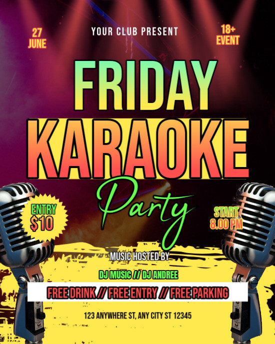 Friday karaoke party Instagram Portrait template