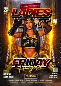 Friday ladies night party video ads flyer A6 template
