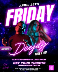 Friday live Deejay music neon night club party event invitation flyer poster template design ideas Instagram Portrait