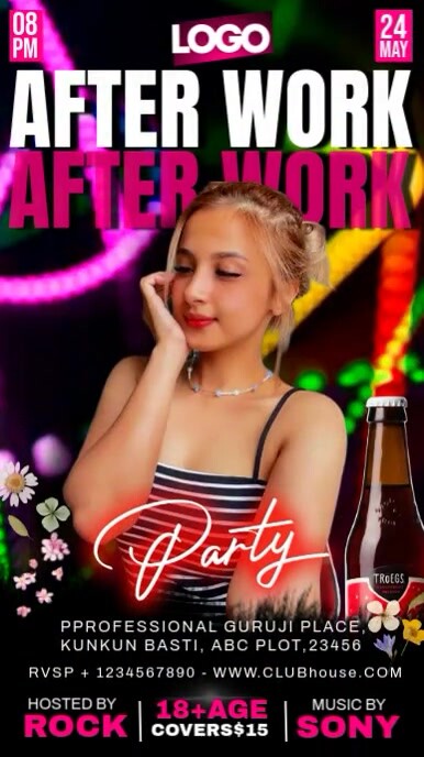 friday night club bar party flyer poster template, Instagram 快拍