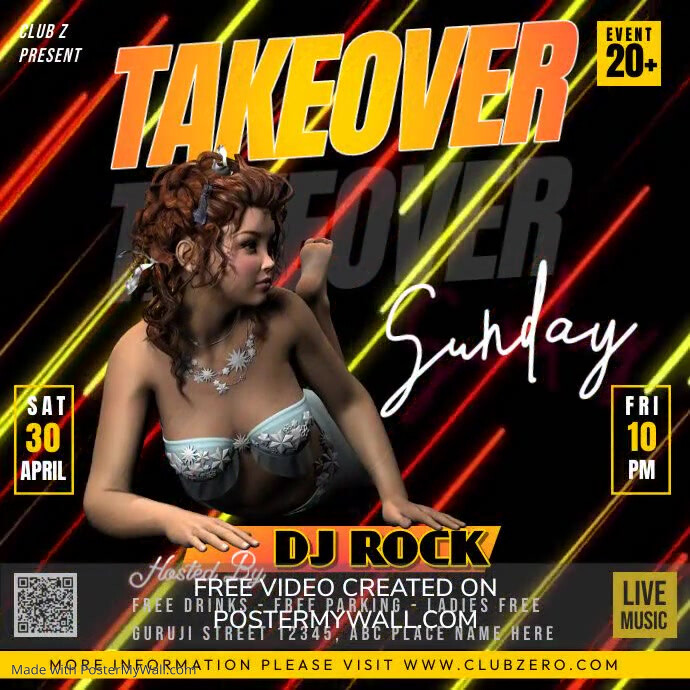 friday night club bar party flyer poster template, Instagram 帖子
