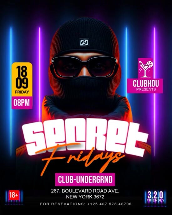 Friday Night club Party flyer Instagram Portrait template