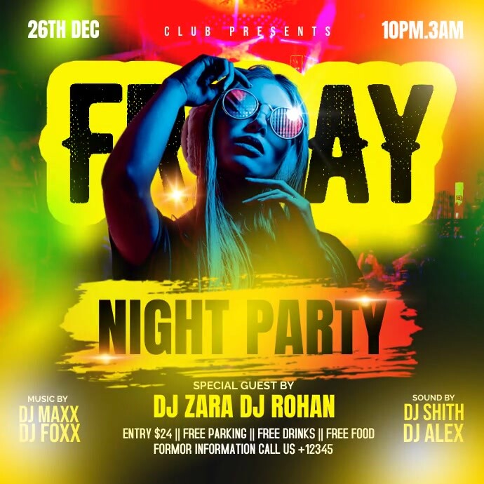 Friday night club party flyer Template | PosterMyWall