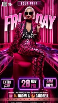 Friday Night Party Event Template Pink Digital Instagram-verhaal