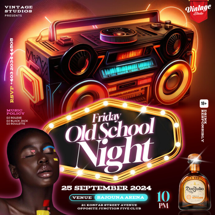 Friday Old School Party Flyer for Social Media Instagram Plasing template