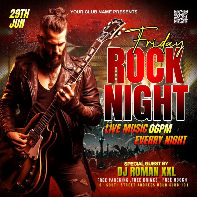 FRIDAY ROCK NIGHT PARTY VIDEO FLYER Template | PosterMyWall