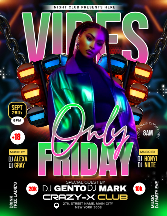 FRIDAY VIBES ONLY PARTY Template | PosterMyWall