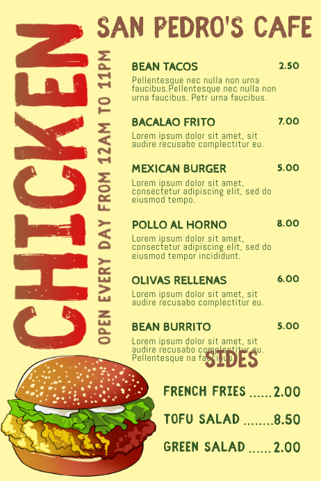 Create Food Chicken Menu Fried Chicken Food Menu Template | PosterMyWall