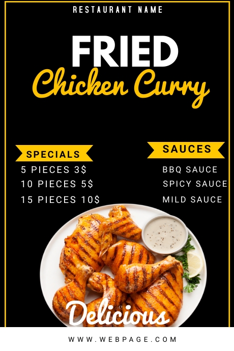 Create Food Chicken Menu Fried Chicken Menu Design Template | PosterMyWall