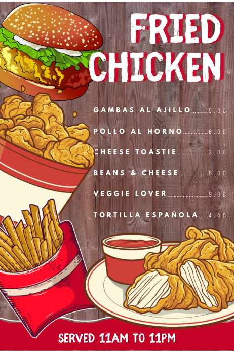 Fried Chicken Menu Design Template | PosterMyWall