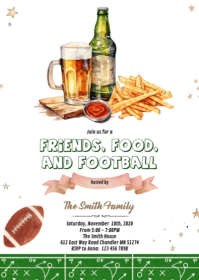 Friends Food and Football party invitation A6 template