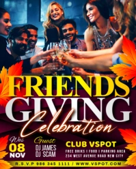 Friends giving thanksgiving day celebration night club music dj party promotion poster template Instagram Portrait
