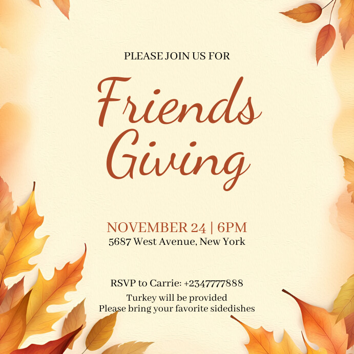 Friendsgiving dinner invitation flyer Publicación de Instagram template