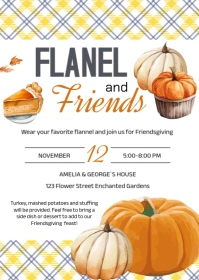 Friendsgiving Invitation, Flannel and Friends Invitation A6 template