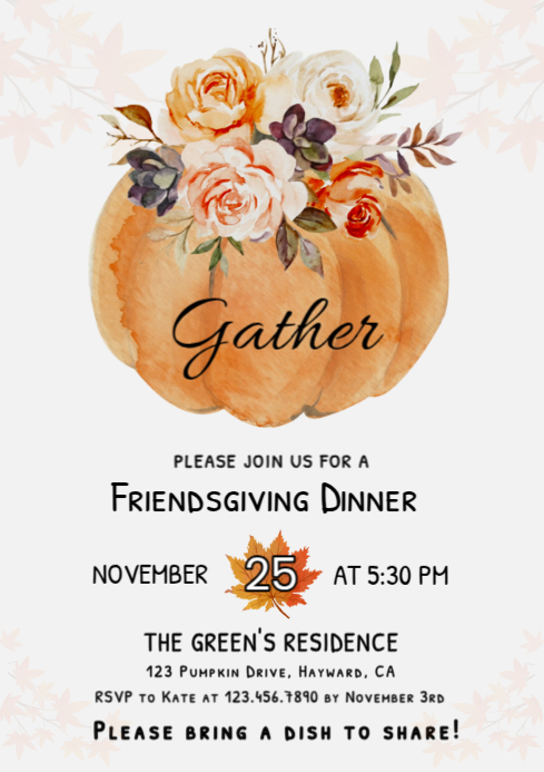 Friendsgiving Invitation Thanksgiving Dinner Invitation A4 Template ...