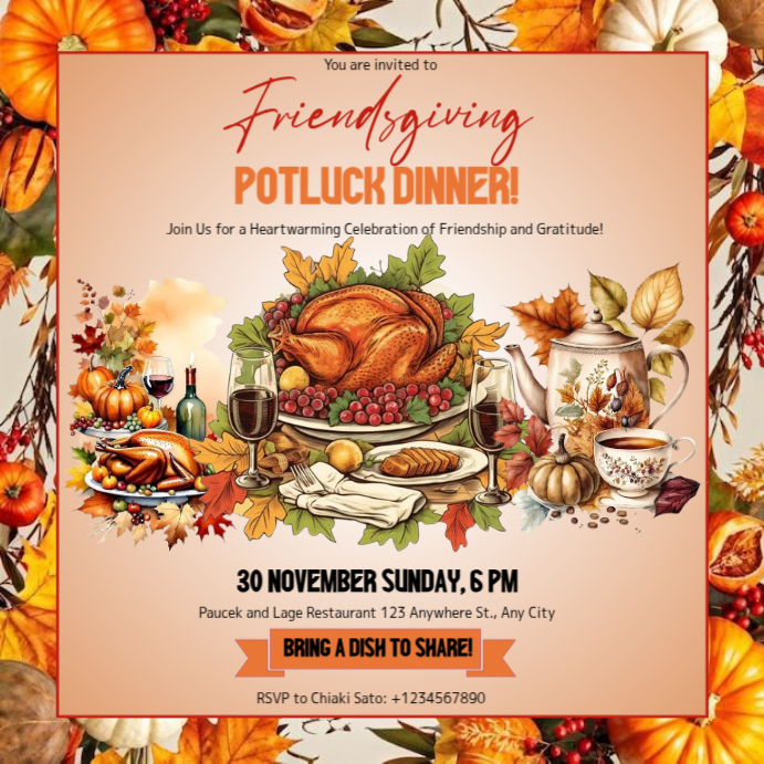 Friendsgiving Potluck Dinner Invitation Instagram Post Templat ...