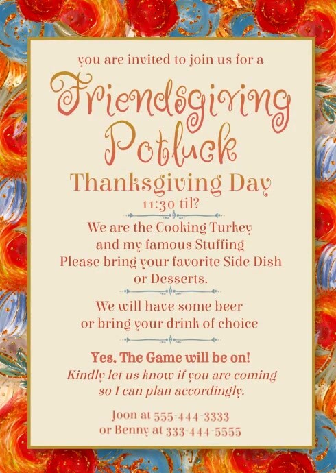 Copy of Friendsgiving Potluck House Party Invitation | PosterMyWall