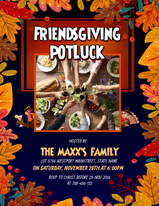 Friendsgiving Potluck Invitation Flyer Template | PosterMyWall