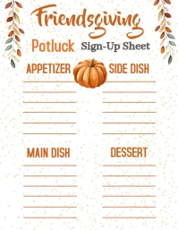 Friendsgiving Potluck Sign Up Sheet Flyer (US Letter) template