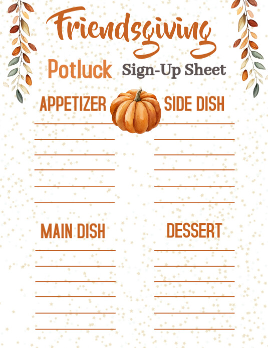 Friendsgiving Potluck Sign Up Sheet Template PosterMyWall