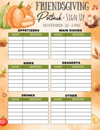 Friendsgiving Potluck Sign Up Sheet Flyer (US Letter) template