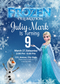 Blue Frozen Birthday Invitation A6 Template
