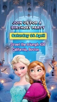 Frozen Birthday Invitation Video Digital Display (9:16) template