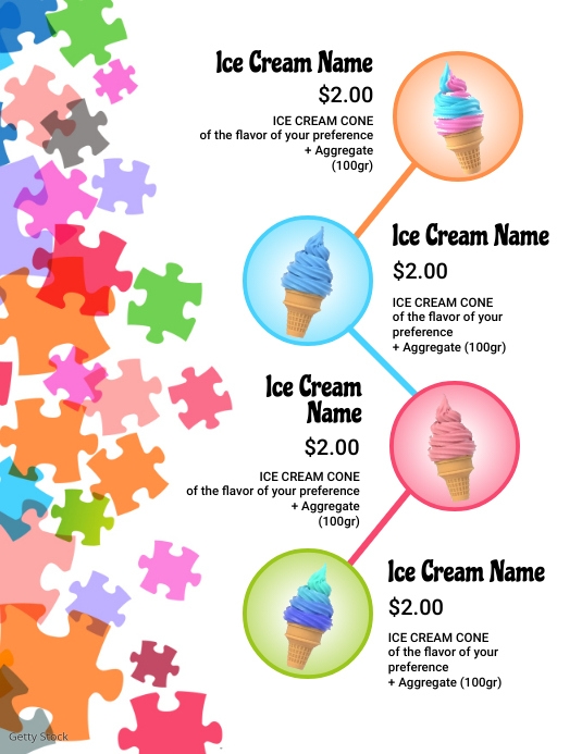 Ice Cream Menu Puzzle 2 Pamflet (Letter AS) template