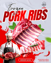 Frozen pork ribs butchery meat shop store delivery facebook promotion flyer template Instagram Portrait