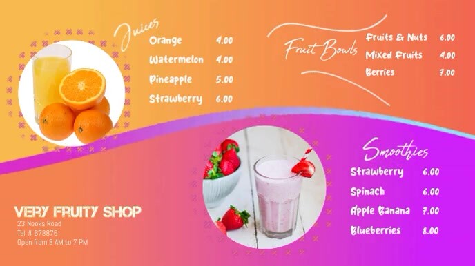 fruit juice & smoothies shop digital menu template