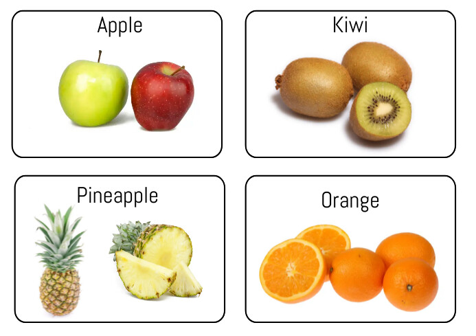 fruits flash card for kids and toddlers apple A4 template