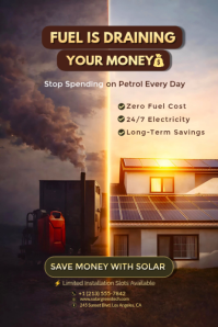 Fuel Is Draining Your Money Solar Flyer | Generator vs Solar Energy Ad | Save Money Solar Installat Плакат template