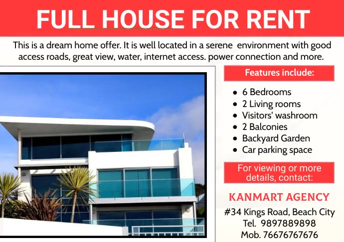 Full house for rent Template | PosterMyWall