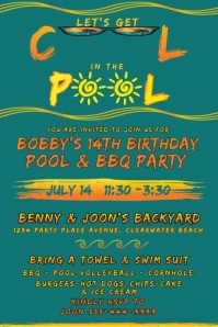 Fun & Cool Summer Pool Party & BBQ Invitation Affiche template