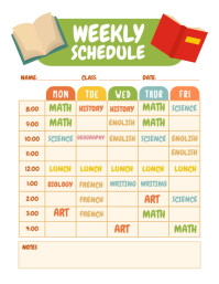 Fun and Easy Colorful Planning Chart Weekly School Schedule for Kids Løbeseddel (US Letter) template