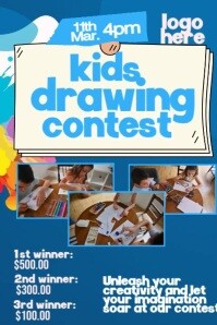Blue Kids Drawing Contest Poster Template