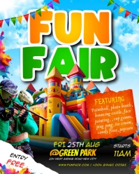 Fun fair family day out bouncing castle party amusement park promotion flyer poster template design Instagram Portrait