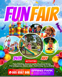 Fun Fair kids amusement park family day funfair childrens play zone bouncy castle animated poster fa Instagram Portrait template