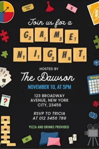 Fun Game Night Invitation | Family & Friends Board Game Party Flyer Poster template