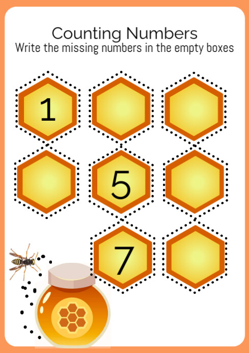 Comb With Numbers Plantilla de Fun Honey Comb Counting and writing missing Numbers ...