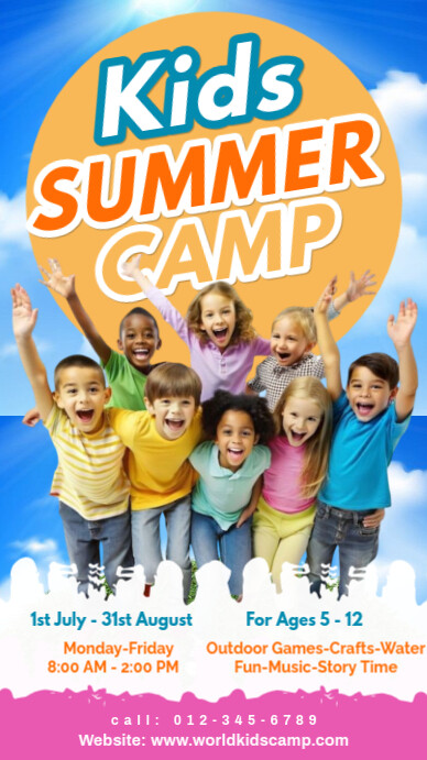 Fun Kids Summer Camp Flyer for Ages 5–12 | Outdoor Activities & Games template