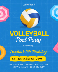 Fun Water Volleyball Pool Party Birthday Invitation Template Instagram Portrait