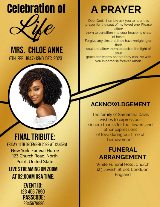 funeral, obituary, memorial , life celebratin Template | PosterMyWall