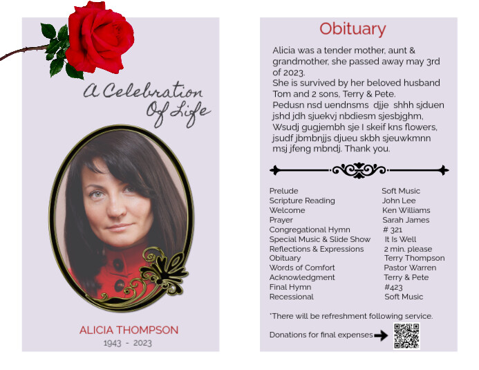 funeral, death, obituary, memory, celebration, newsletter, burial, RIP Flyer (US Letter) template