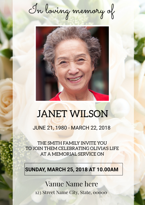 Funeral Announcement & Invitation A6 template