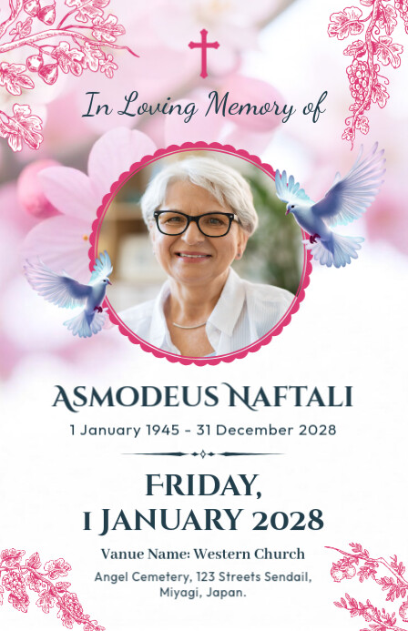 Funeral Announcement Flyer Template Meia página larga