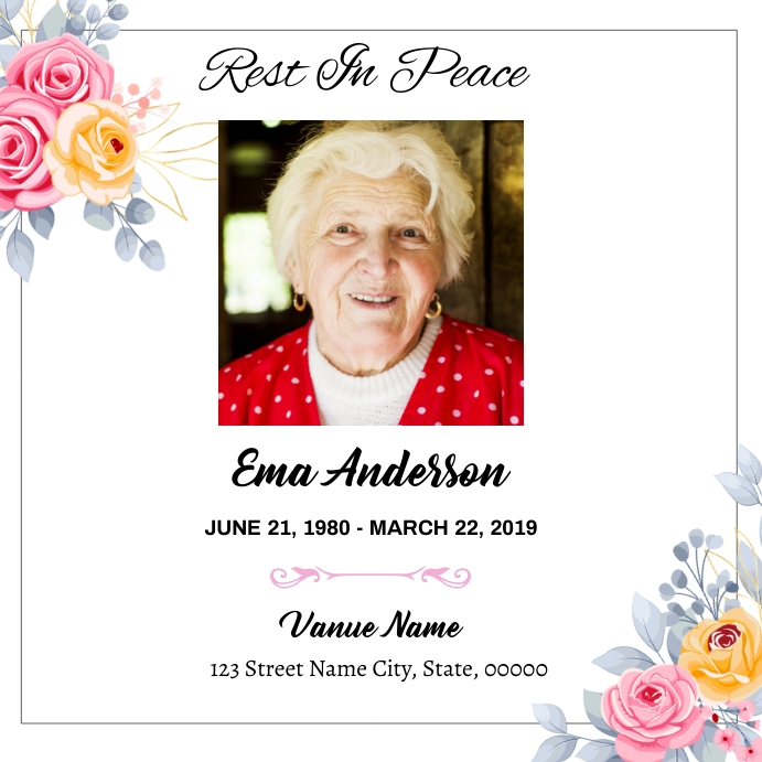Funeral Announcement rest in peace Template PosterMyWall Funeral Announcement rest in peace Template PosterMyWall