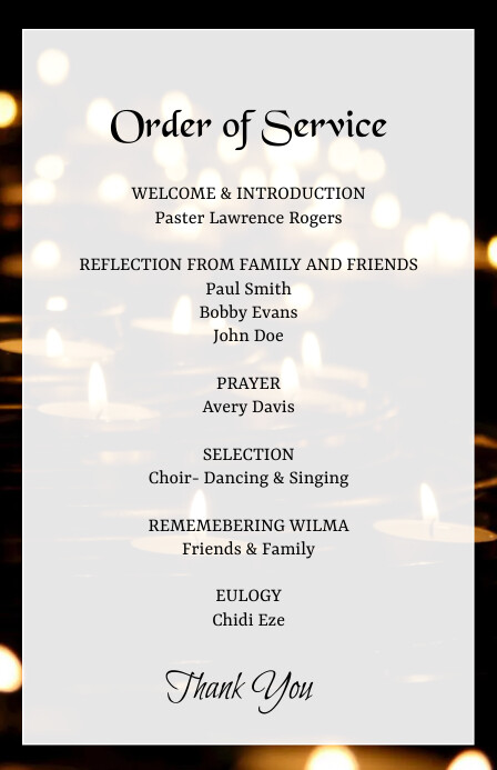 Funeral Order of Service Template Half Page Wide