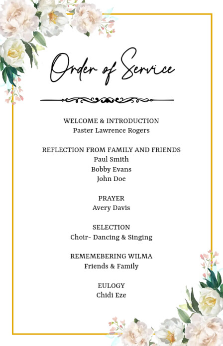 Funeral Order of Service Template ความกว้างแบบครึ่งหน้า